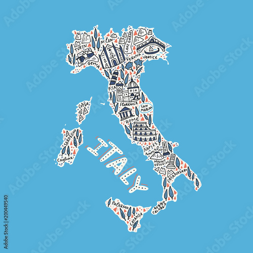 Handdrawn map of Italy