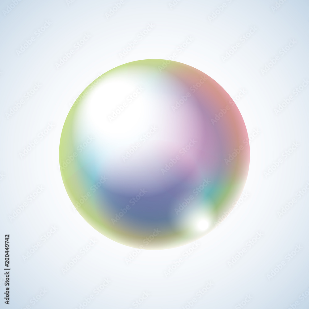 Realistic soap bubble with rainbow reflection. Isolated vector on the background. Illustration with gradient and effects. Realistic soap bubble with rainbow reflection. Isolated vector on the background. Illustration with gradient and effects.
