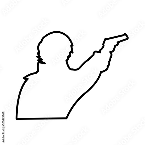 sherlock outline on white background, using gun