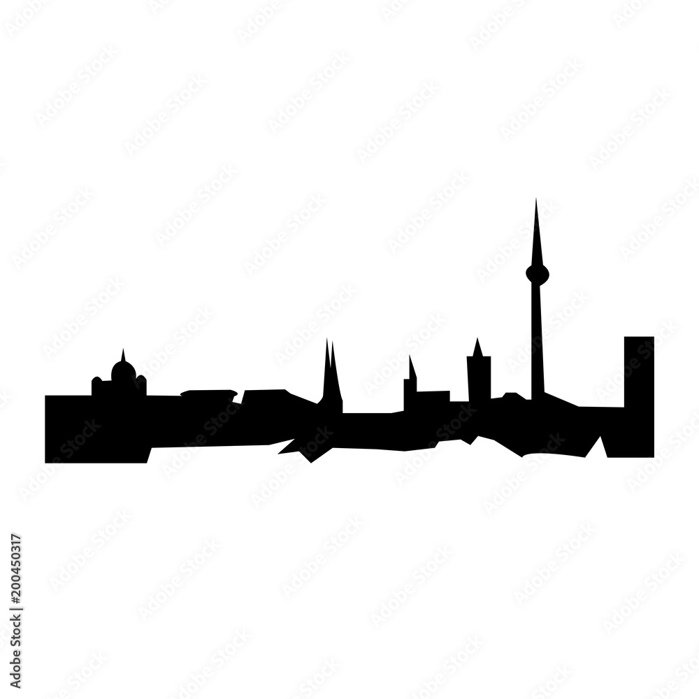 berlin skyline silhouette on white background, in black