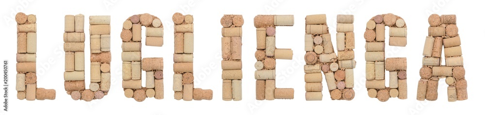 Grape variety Luglienga made of wine corks Isolated on white background