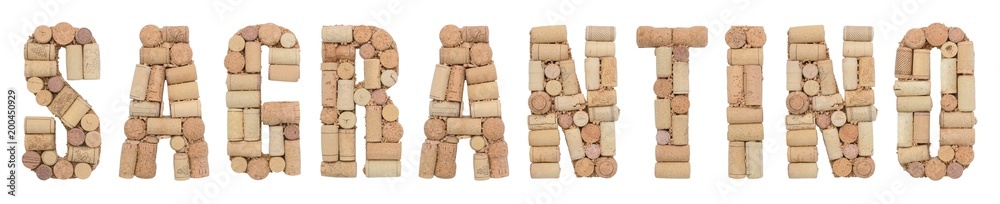 Grape variety Sagrantino made of wine corks Isolated on white background
