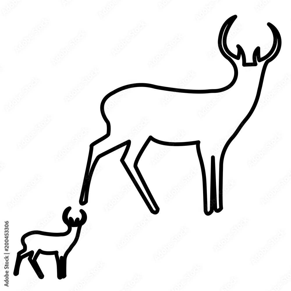 Fototapeta premium deer family outline on white background