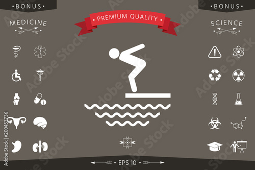 Swimmer on a springboard, Jumping into the water - icon