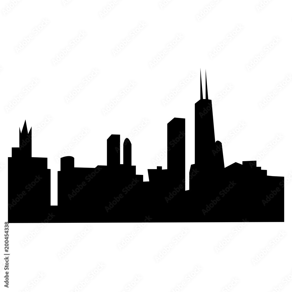Fototapeta premium sylwetka panoramę miasta chicago na białym tle, w kolorze czarnym
