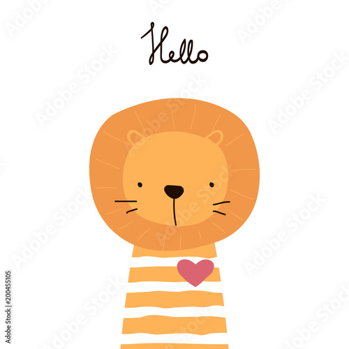 Little lion with lettering. Vector hand drawn illustration.
