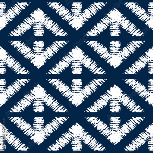 Abstract indigo shibori seamless vector pattern with mosaic