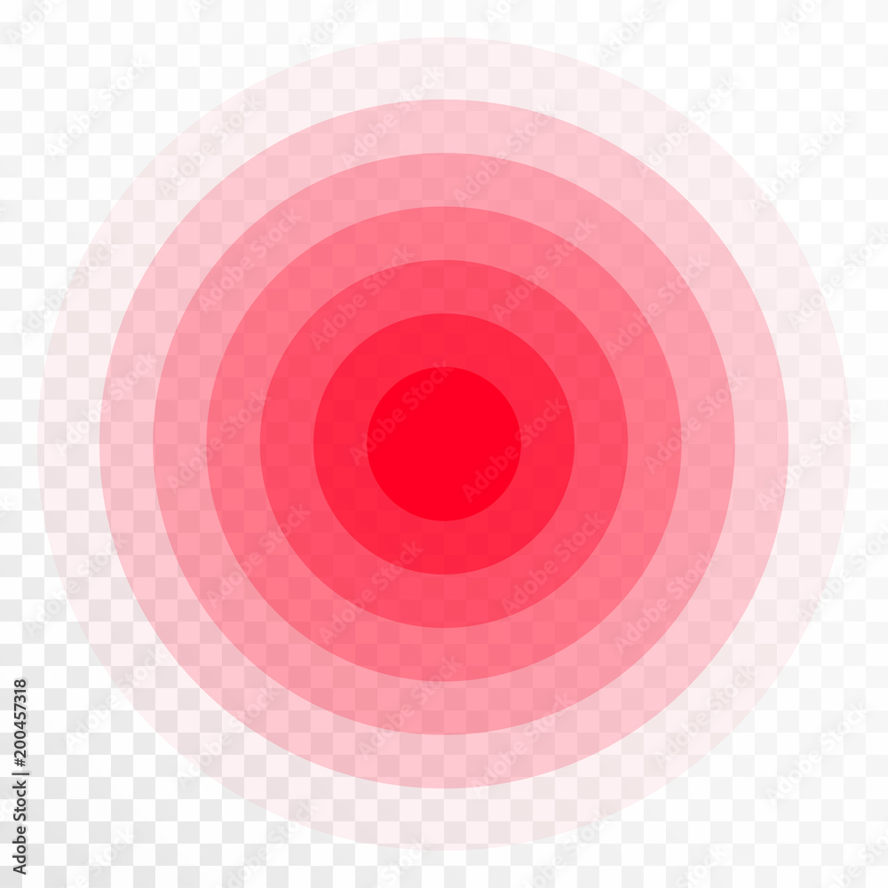 Pain concentration icon. Red trasparent circles, symbol of pain concentration for medical painkiller drugs, headache, muscle and stomach ache designation