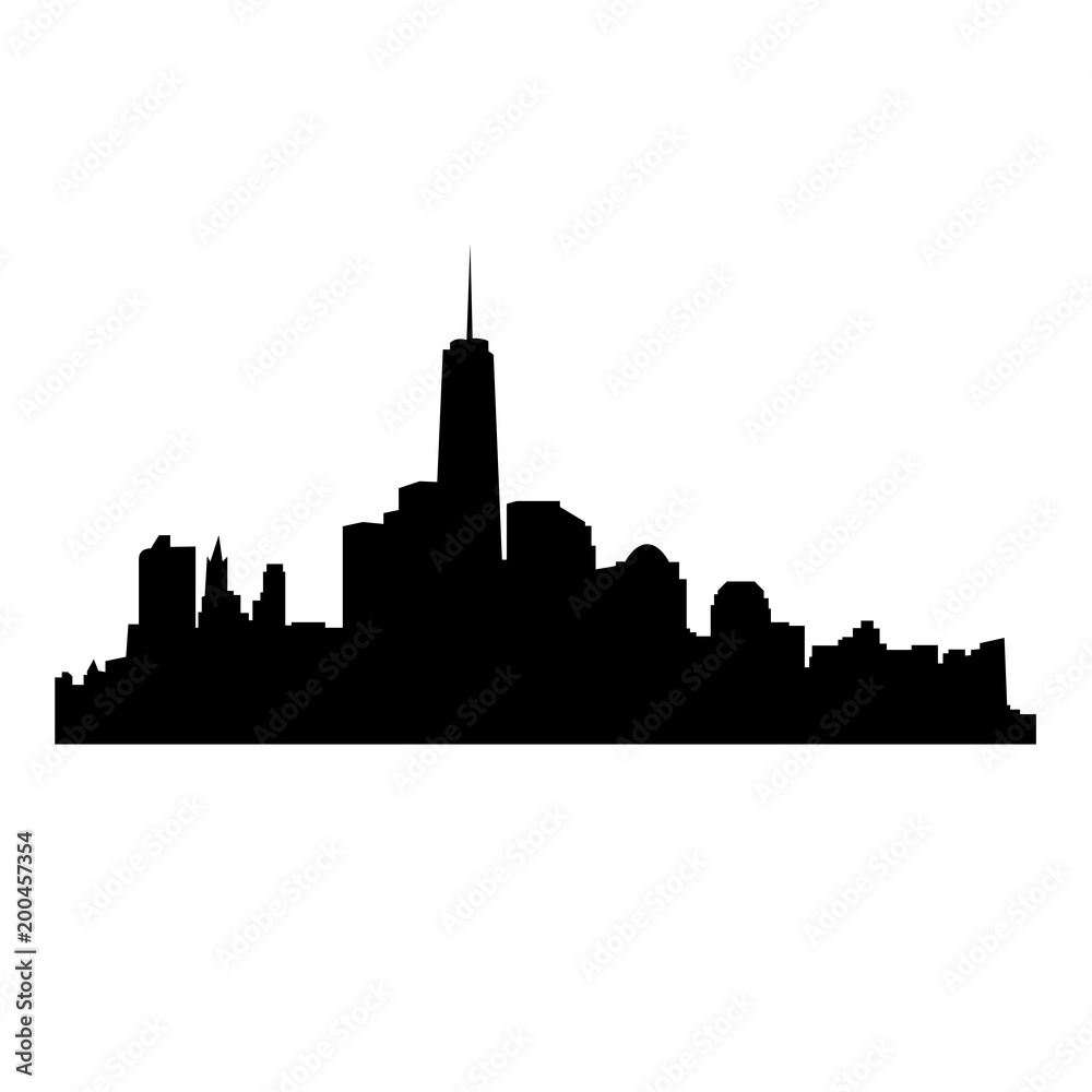 ny skyline silhouette on white background, in black