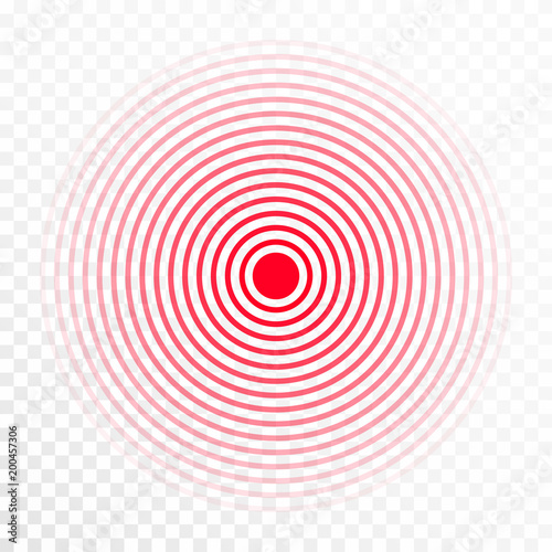 Pain concentration icon. Red trasparent circles, symbol of pain concentration for medical painkiller drugs, headache, muscle and stomach ache designation