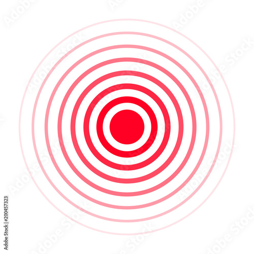 Pain concentration icon. Red circles, symbol of pain concentration for medical painkiller drugs, headache, muscle and stomach ache designation