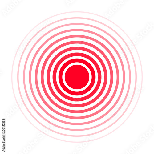 Pain concentration icon. Red circles, symbol of pain concentration for medical painkiller drugs, headache, muscle and stomach ache designation