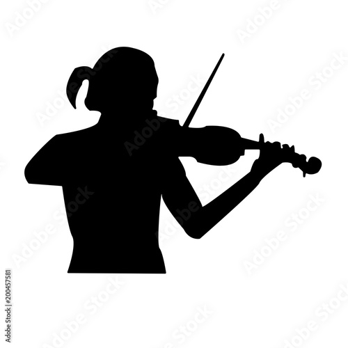 violinist silhouette on white background, in black,a girl playing on the violin