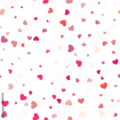 Background with different colored confetti hearts for valentine time. Seamless pattern