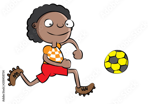 funny black school boy playing soccer