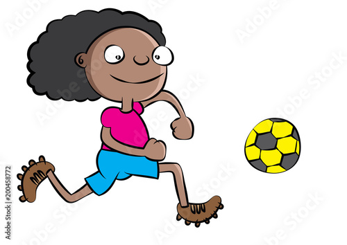 funny black school girl playing soccer
