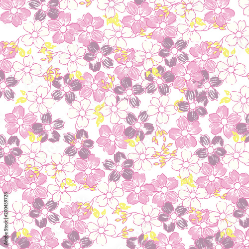 Beautiful seamless floral pattern with watercolor effect. Flower vector illustration