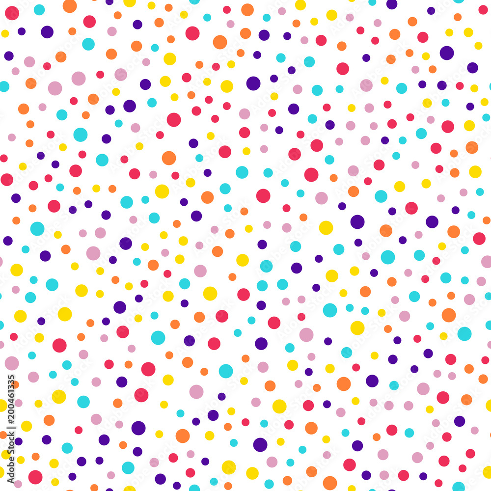 Memphis style polka dots seamless pattern on white background. Cute modern memphis polka dots creative pattern. Bright scattered confetti fall chaotic decor. Vector illustration. Memphis style polka dots seamless pattern on white background. Cute modern memphis polka dots creative pattern. Bright scattered confetti fall chaotic decor. Vector illustration.