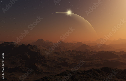 Fototapeta Naklejka Na Ścianę i Meble -  3d rendered Space Art: Alien Planet - A Fantasy Landscape