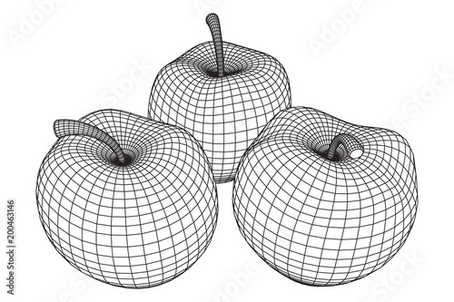 Apple wireframe low poly mesh vector illustration.