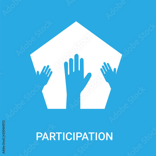 participation icon on blue background, in white, vector icon illustration