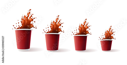 Coffee Red Ripple Cups with Splash 4 sizes Isolated on a White Background