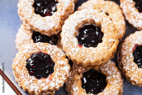 Shortbread Cookies With Jam Or Jelly Centers. Selective focus.