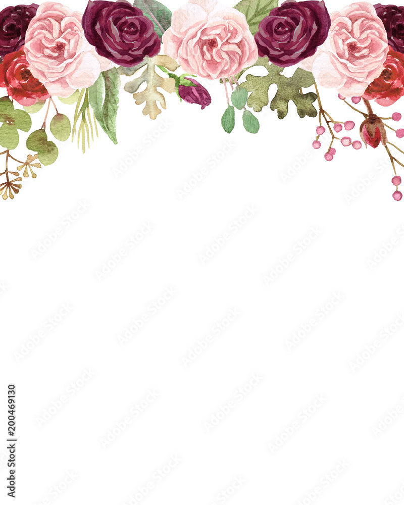 Watercolor Marsala and Blush Pink Roses