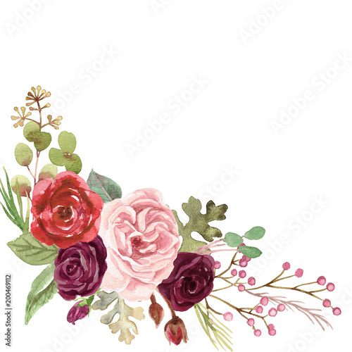 Watercolor Marsala and Blush Pink Roses photo