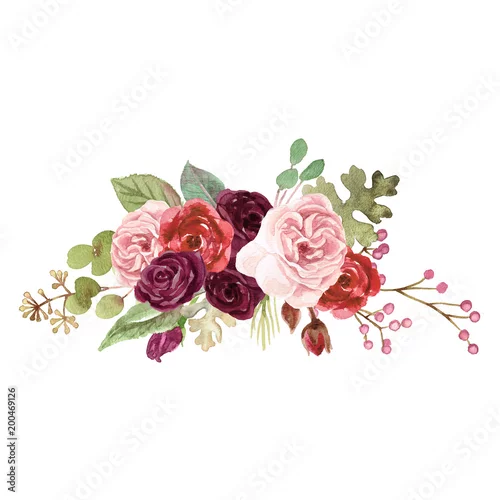 Naklejka na ścianę Akwarela Marsala i Różowe Róże