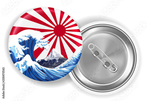 japan sea wave mt.fuji on rising sun flag brooch