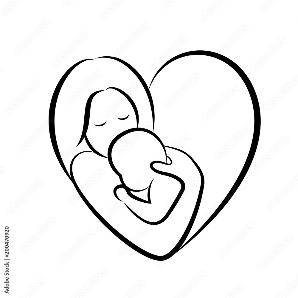 mother and baby stylized vector symbol in heart shape. Mom hugs her child icon design. Happy mother's day concept, illustration isolated on white background. mother and baby stylized vector symbol in heart shape. Mom hugs her child icon design. Happy mother's day concept, illustration isolated on white background.