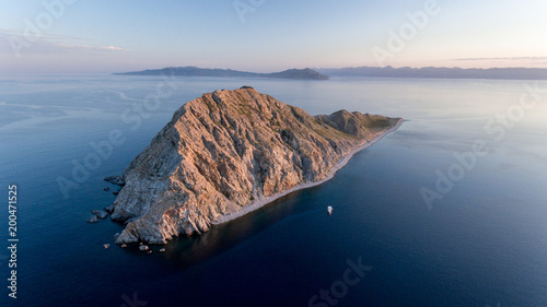 Aerial panoramic views of isla San diego, Baja California 
Sur, Mexico. Sea of cortez.