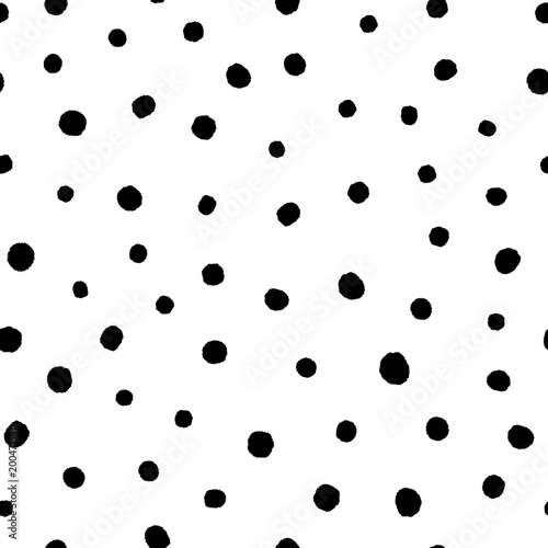 Hand drawn circles, polka dot seamless pattern. Grunge doodle dotted endless backdrop. Ink blots background