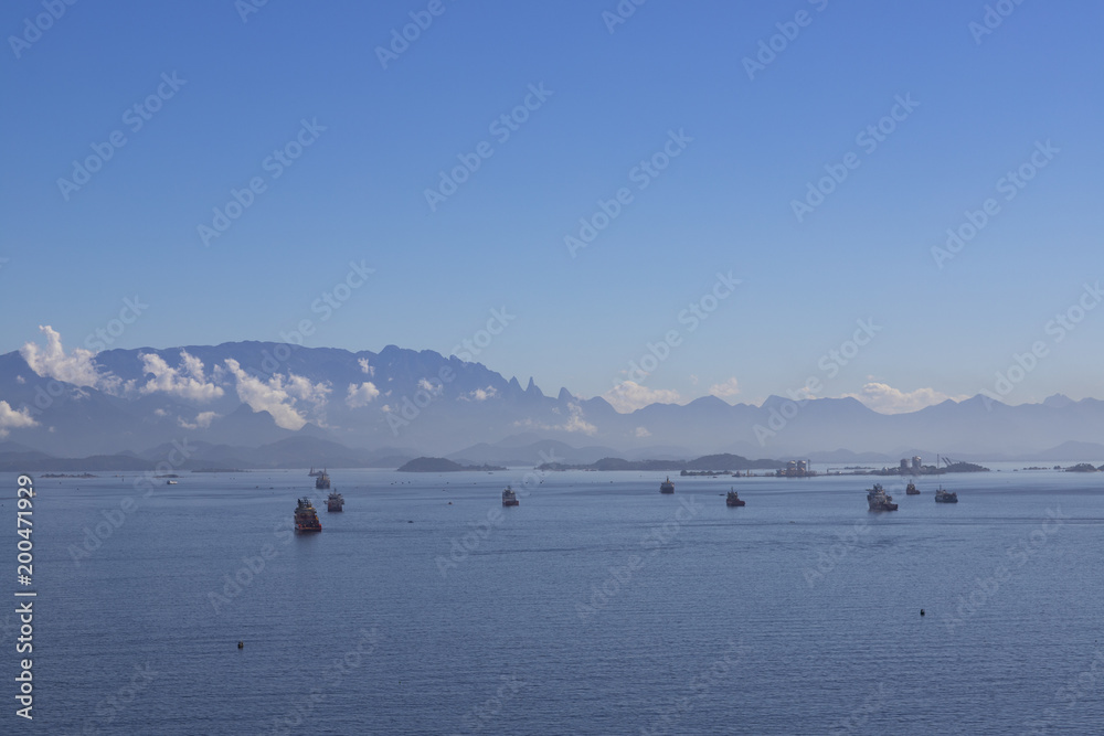 Ships moored in Guanabara Bay in Rio de Janeiro with a wonderful visual 