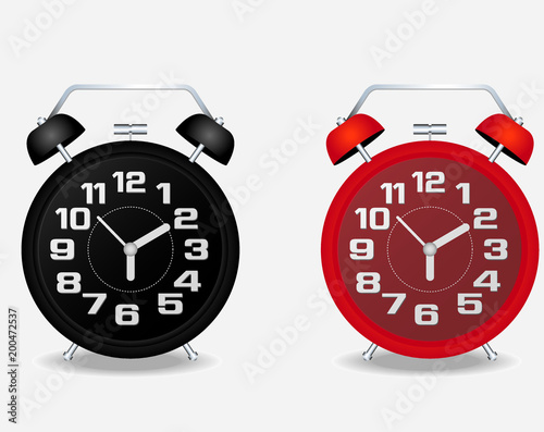 red and black alarm clock