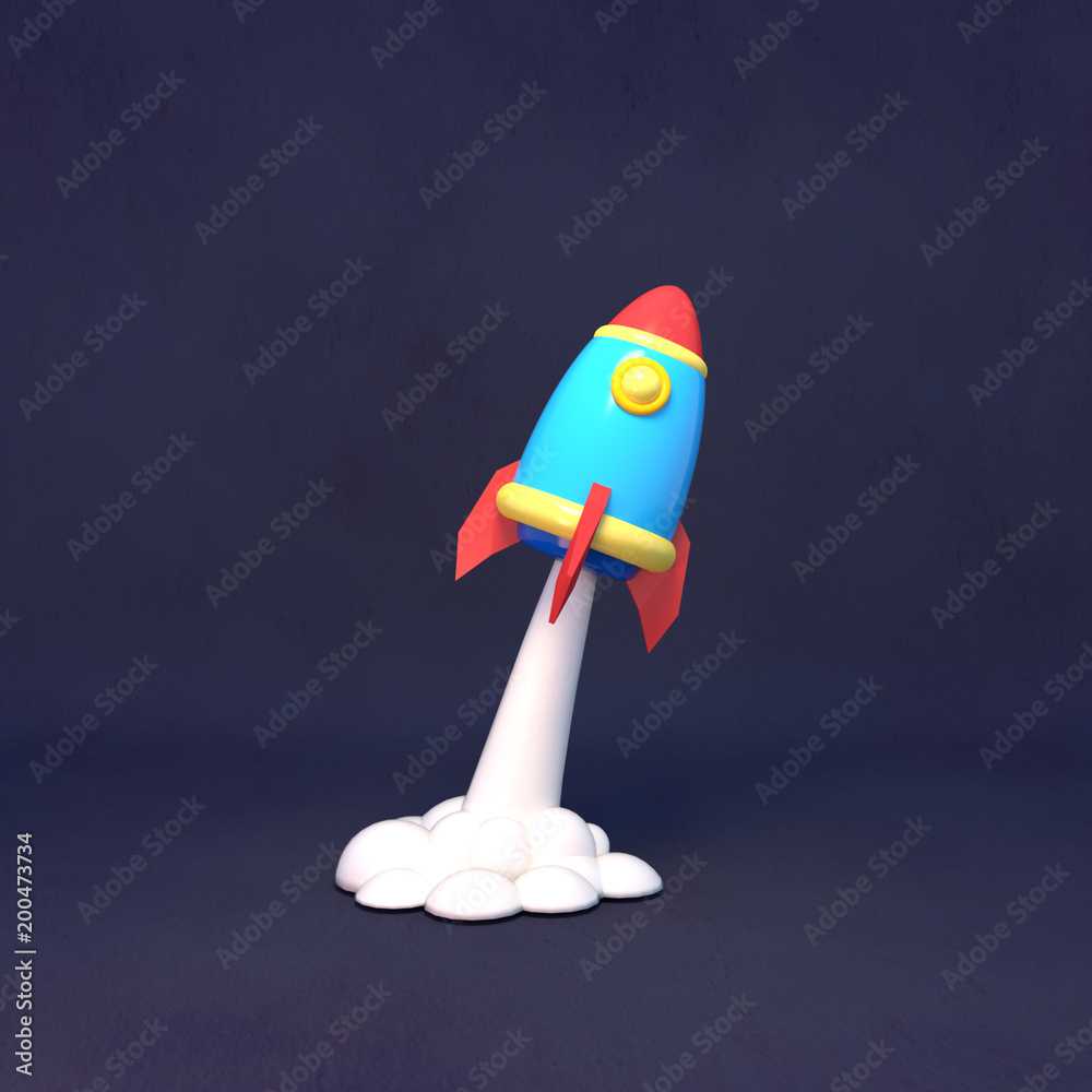 Cartoon space rocket sculpture. 3d rendering picture. Stock ...