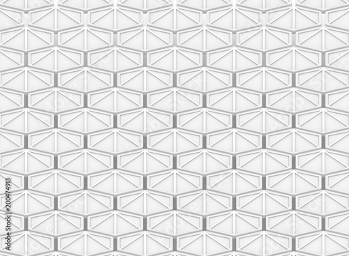 3d rendering. Abstract repeating white triangular pattern object wall background.