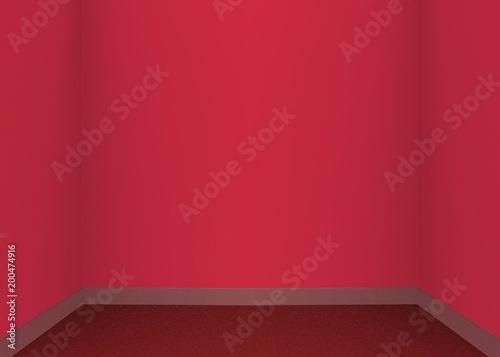 3d rendering. Abstract Red color tone sqaure box corner wall background.