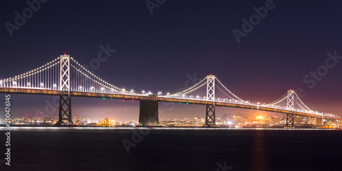 San Francisco Night Skyline with Bay Bridge and Bay Area