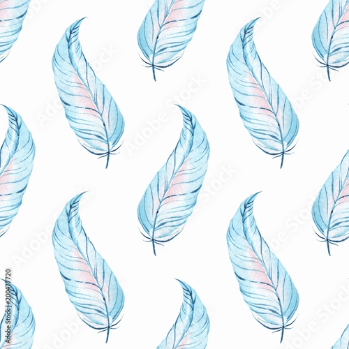 Watercolor seamless pattern with feathers