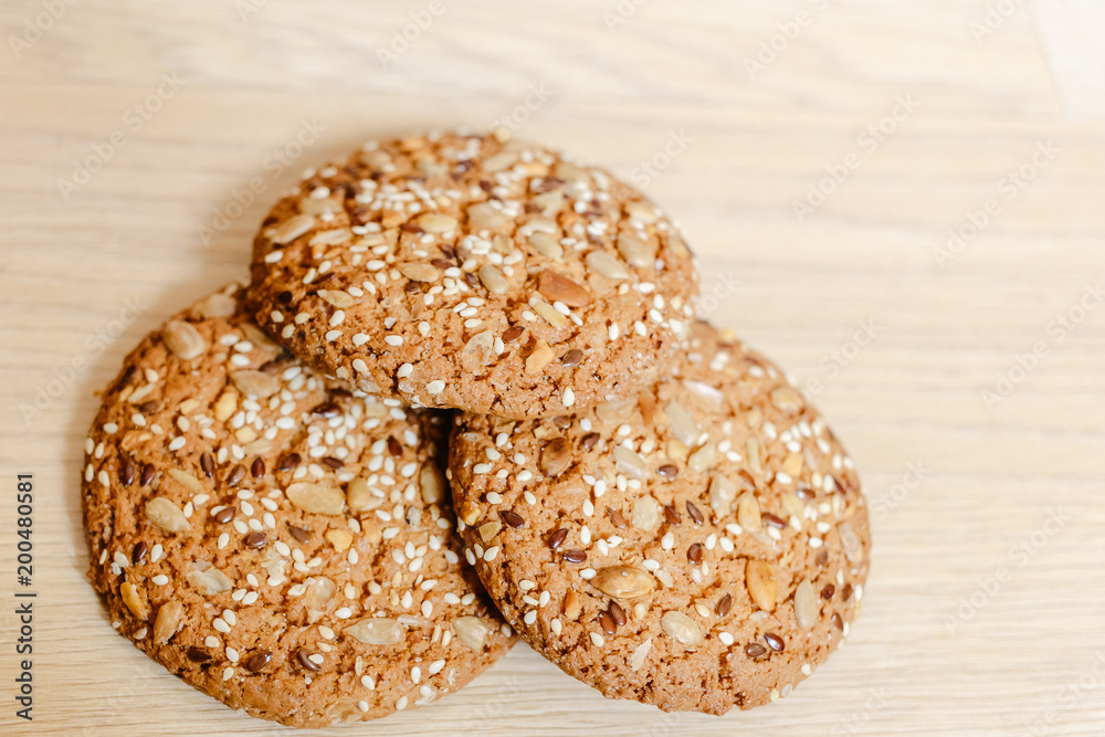 oatmeal cookies with sesame, flax and sunflower seeds