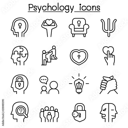 Psychology icon set in thin line style