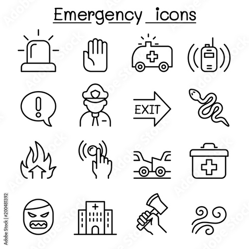 Emergency icon set in thin line style