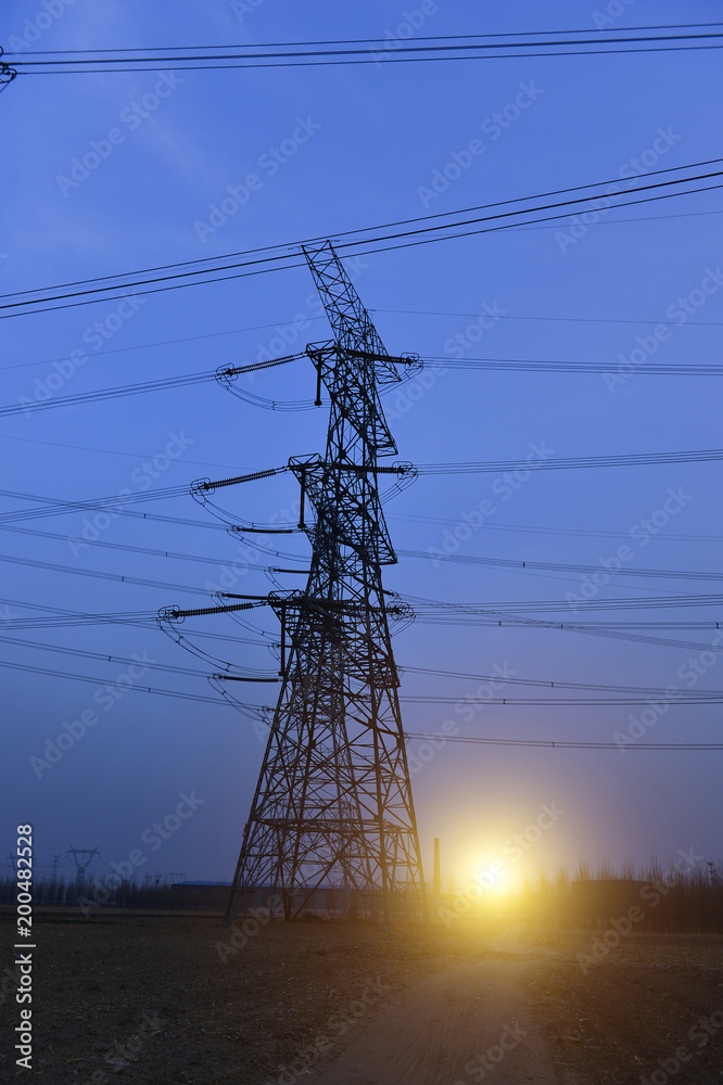 The power supply facilities of contour in the evening