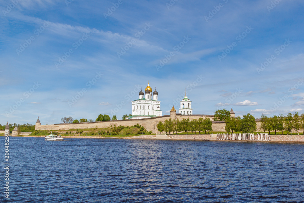 The river, the Kremlin and the cathedral in Pskov