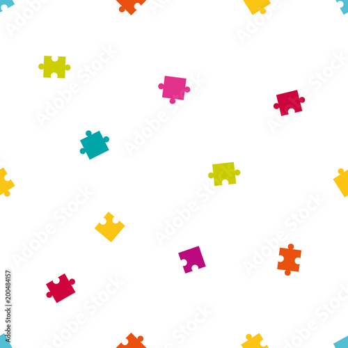 Seamless pattern of colorful jigsaw puzzle pieces.