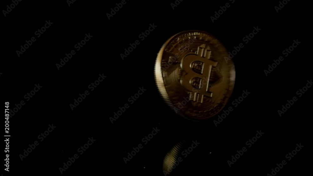 rotating, twisting, swirling, spinning cryptocurrency coin, bitcoin on black, slow motion rotating, twisting, swirling, spinning cryptocurrency coin, bitcoin on black, slow motion