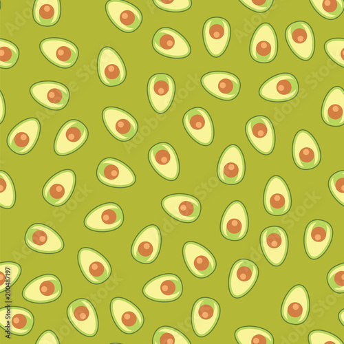 Seamless pattern avocado. Ripe halves avocado slices seamless pattern background.
