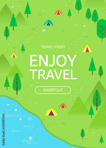 Camping illustration with summer forest